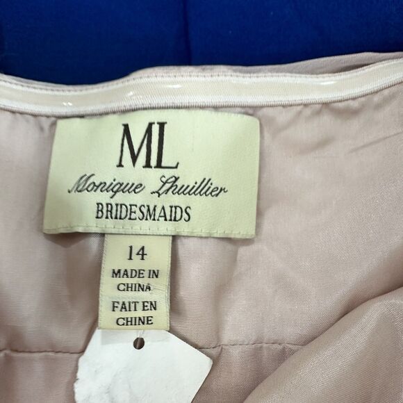 MONIQUE LHUILLIER Bridesmaid Ruched Fitted Light Pink Strapless Sheath 14 *flaws - Picture 5 of 7